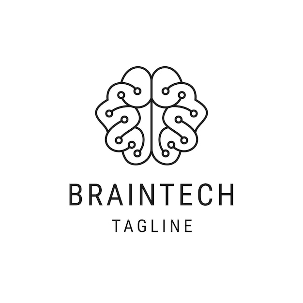 Brain technology line logo concept flat icon design template