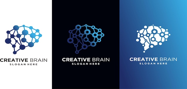 Brain technology logo design brain design with technology combination template vector