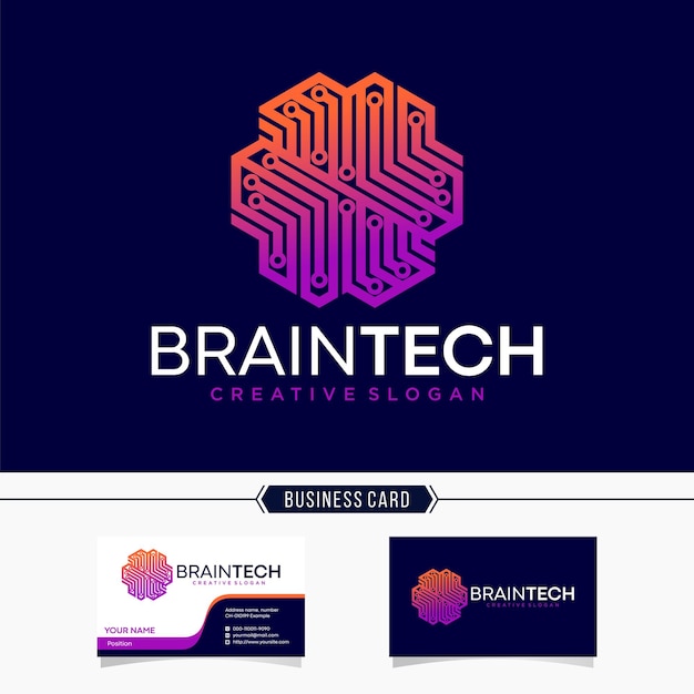 Vector brain technology logo design vector template  and business card