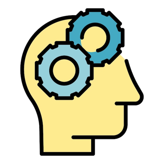 Vector brain thinking icon outline vector health process visual perception color flat