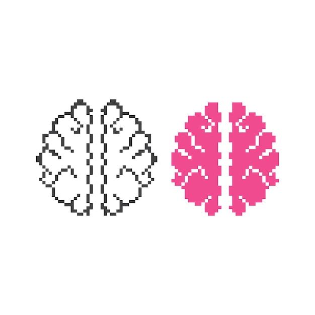 Brain top view Pixel art 8 bit vector icon illustration