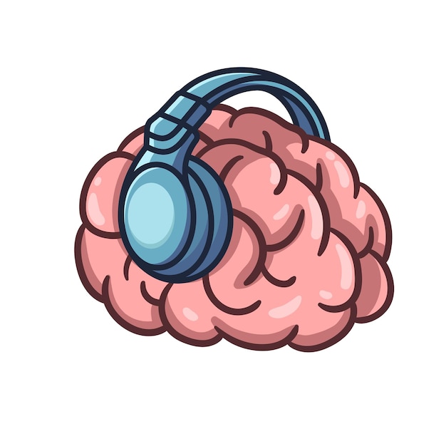 Vector brain wearing headphone