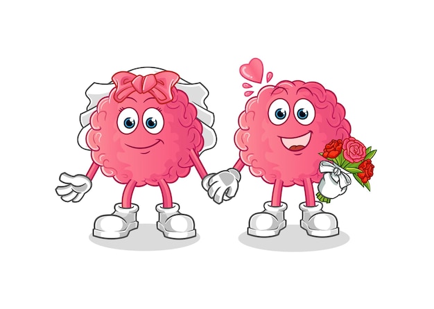 Vector brain wedding cartoon. cartoon mascot vector