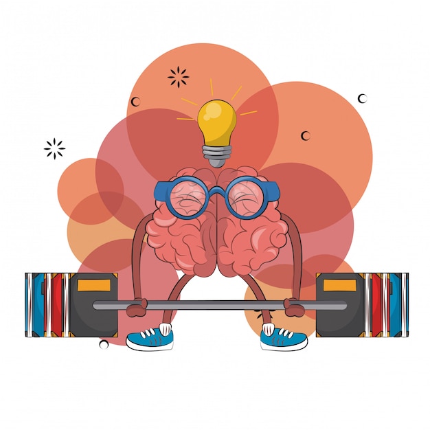 Brain with big idea lifting books weight vector illustration graphic design