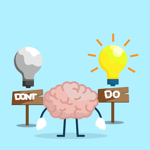 Do and don't brain with bulb idea vector illustration cartoon flat design