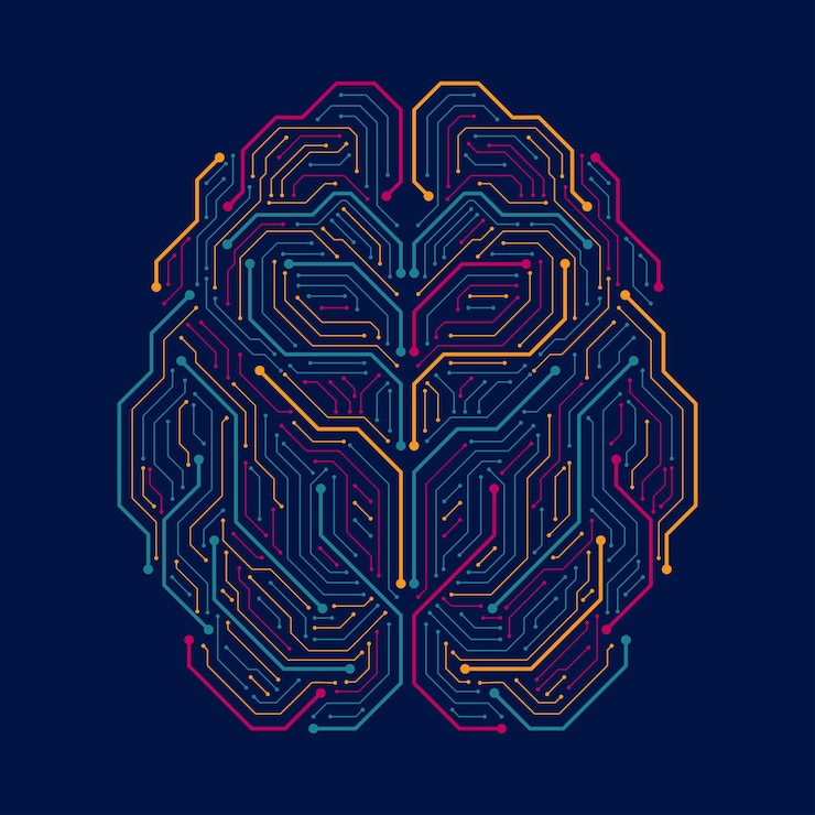 Vector brain with circuit board digital concept