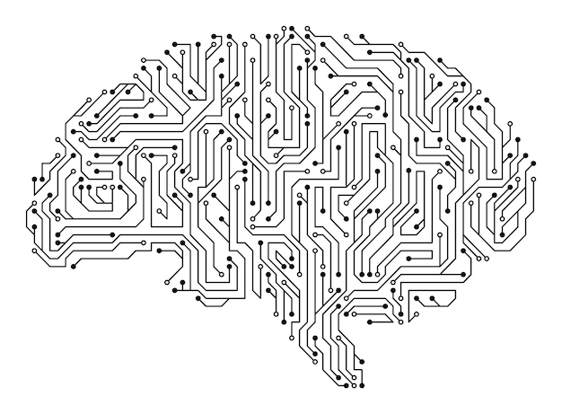 brain with circuit board texture digital concept circuit board computer style brain stylized mind technology artificial intelligence in brain shape