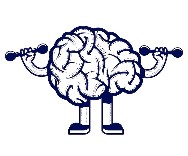 Brain with dumbbells in gym intellect pumping strong mind vector