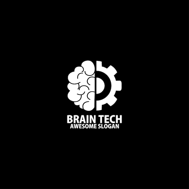 Brain with gear tech design logo business