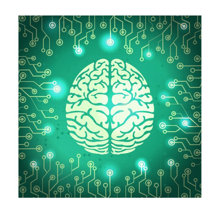 Vector a brain with a green background and circuit board with the word brain on it