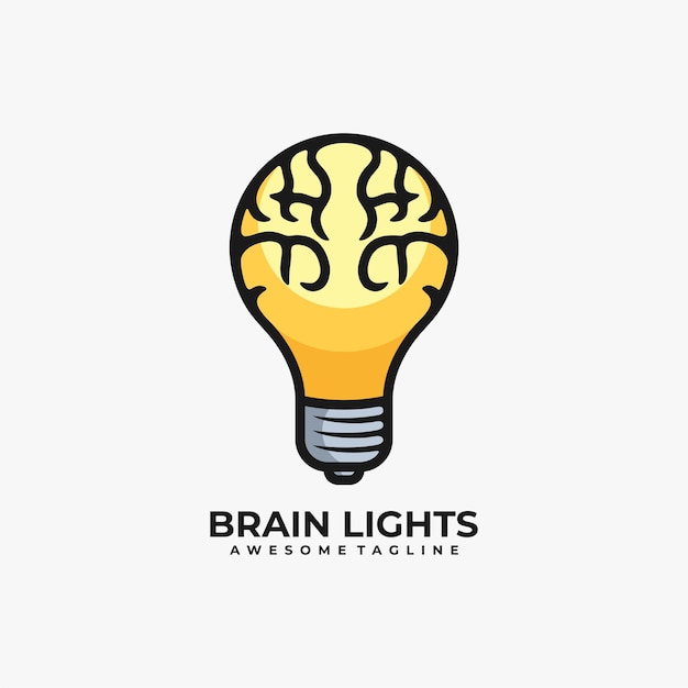 Мозг с лампой дизайн логотипа вектор