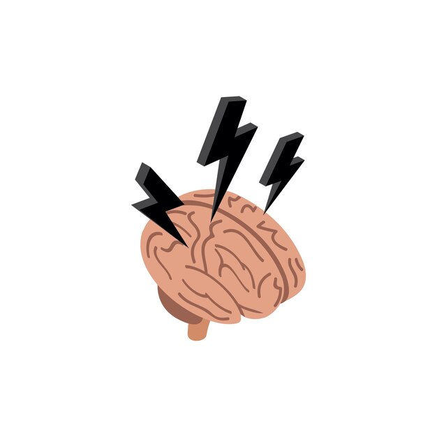 Vector brain with a lightning icon in isometric 3d style isolated on white background