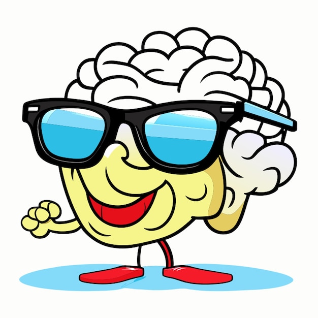 Vector brain with sunglasses vector illustration cartoon