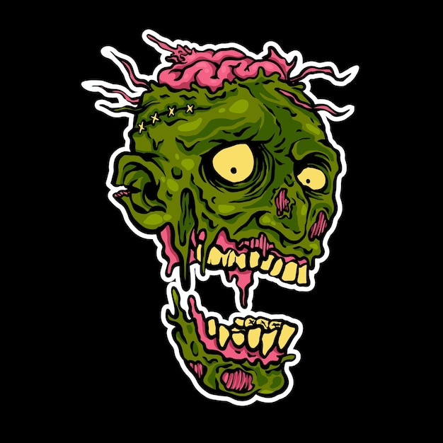 Vector brain zombie head out illustration