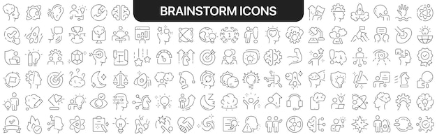 Brainstorm iconen collectie in zwart Pictogrammen grote set voor ontwerp Vector lineaire pictogrammen