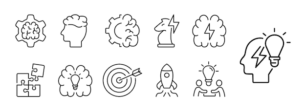 Brainstorm icons set Brainstorming Idea Creative Solution Thinking line icon Vector