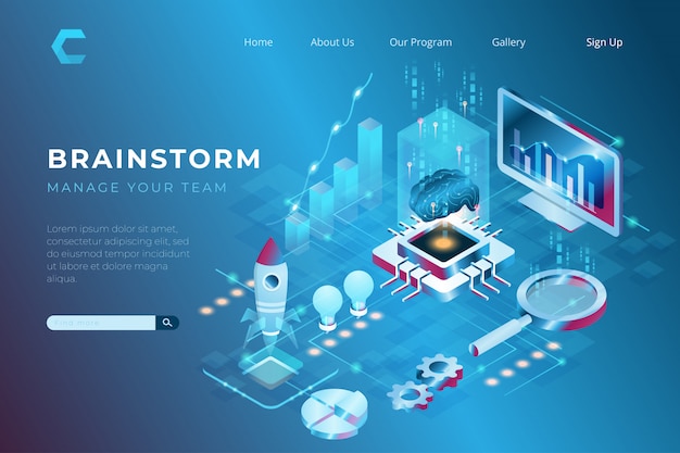 Vector brainstorm illustration for increasing work skills, skills, and knowledge in isometric style