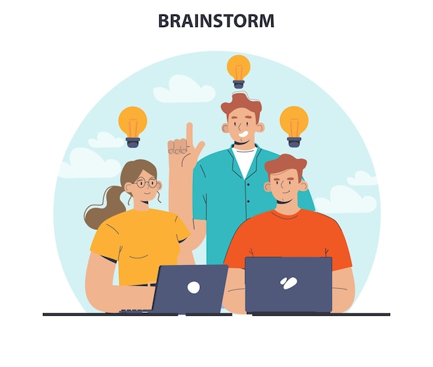 Brainstorm Nieuwe ideegeneratie in teamwerkdiscussie Creatief karakter
