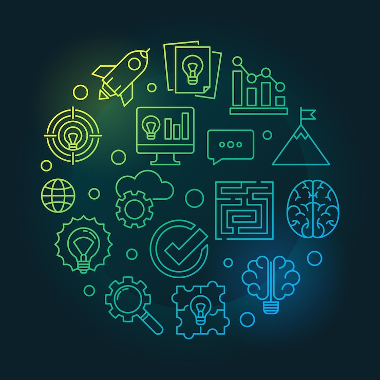 Vector brainstorm round creative thin line vector illustration