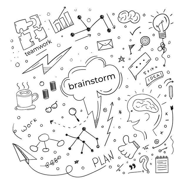 Vector brainstorm scribble doodle elements