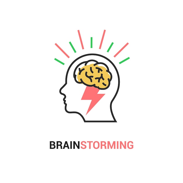 Brainstorm vector icon idea brain storm lighting power creative concept mind illustration