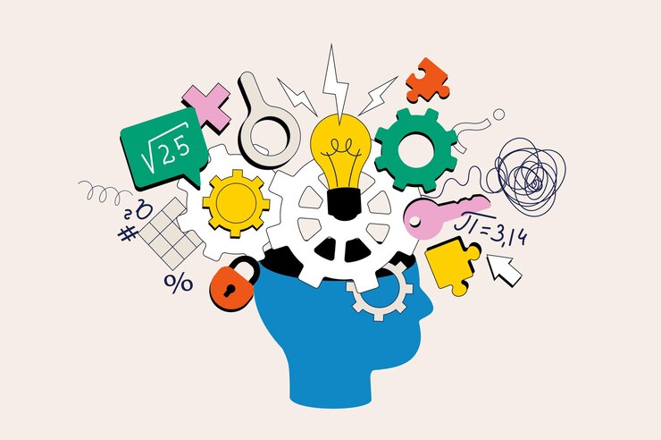 Vector brainstorming concept in flat neo brutalism design for web ideas generation imagination and innovation finding creativity process vector illustration for social media banner marketing material