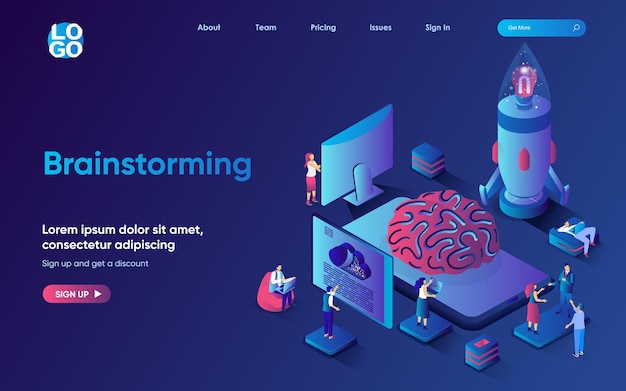 Vector brainstorming concept isometric landing page team generate new ideas collaborate creative