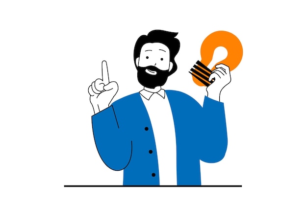 Brainstorming concept with people scene in flat web design Man holding light bulb and finding solutions and generating creative ideas Vector illustration for social media banner marketing material