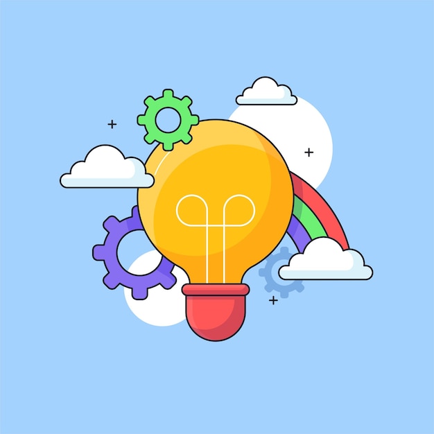 Brainstorming idea visual concept design with light bulb rainbow inspiration vector illustration