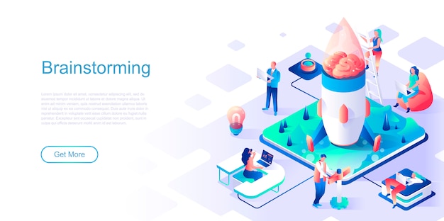 Vector brainstorming isometric landing page vector template.