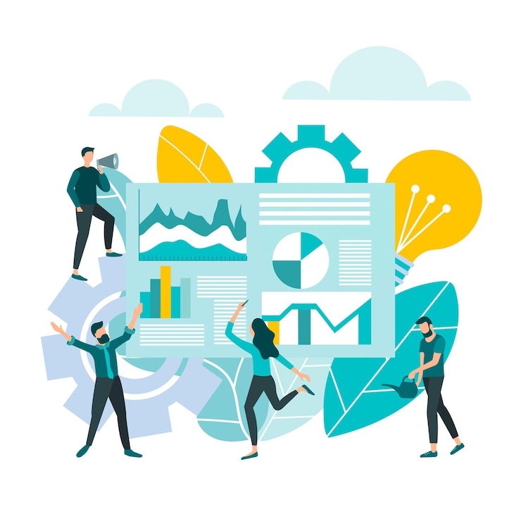 Vector brainstorming office teamwork schedule idea success infographic people work as a team in the office