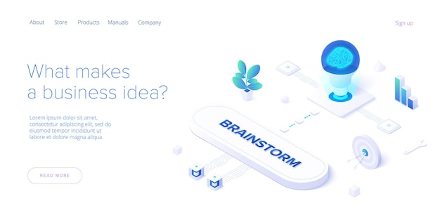 アイソメトリック設計におけるブレーンストーミングセッションの概念。 webバナーテンプレート