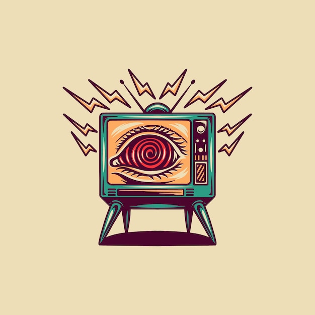 Illustrazione retrò della televisione di lavaggio del cervello