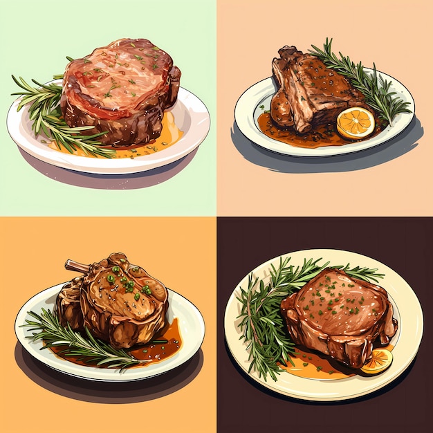 Vector braised lamb shoulder with rosemary and garlic