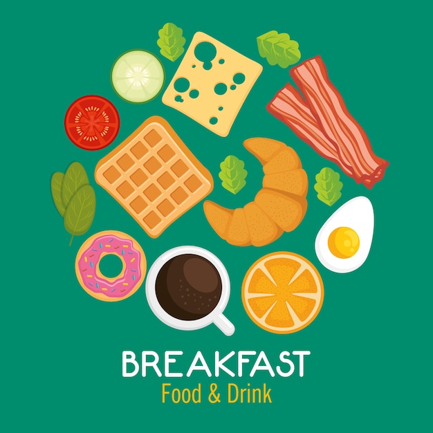 Vector brakfast concept with food and drinks