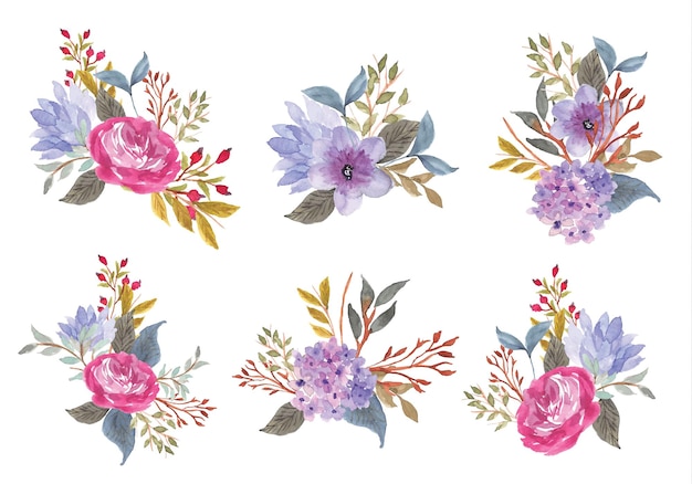 brances set flower watercolor