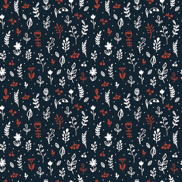 Branch and berries doodle pattern