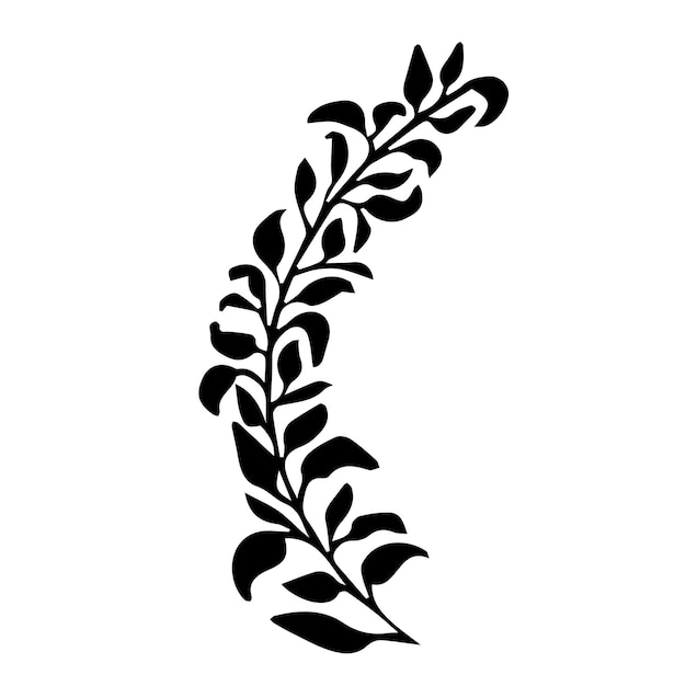 Branch, border black contour, wreath or border, elegant decoration in doodle style