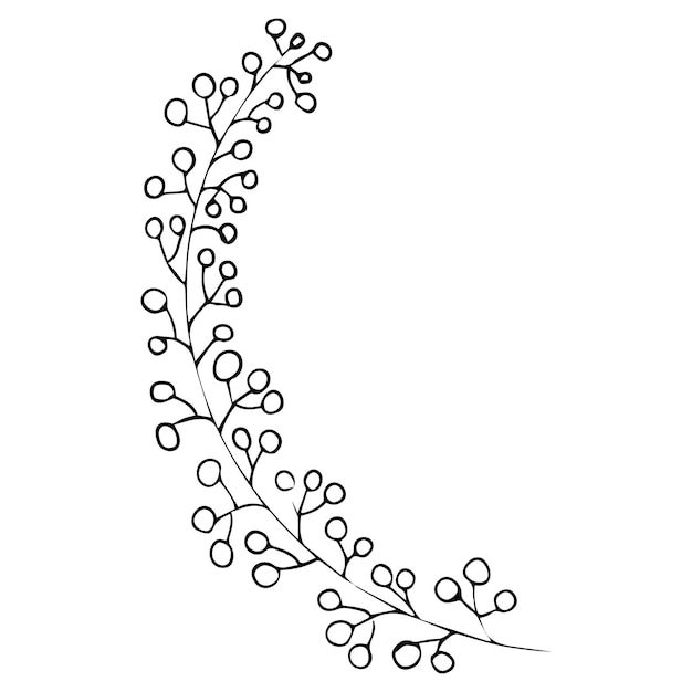 Branch, border black contour, wreath or border, elegant decoration in doodle style