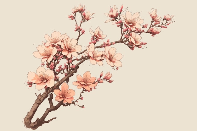 Branch of the Cherry blossom tree with flowers illustration