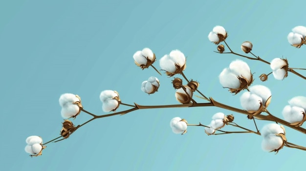 Vector a branch of cotton is shown with a blue sky background