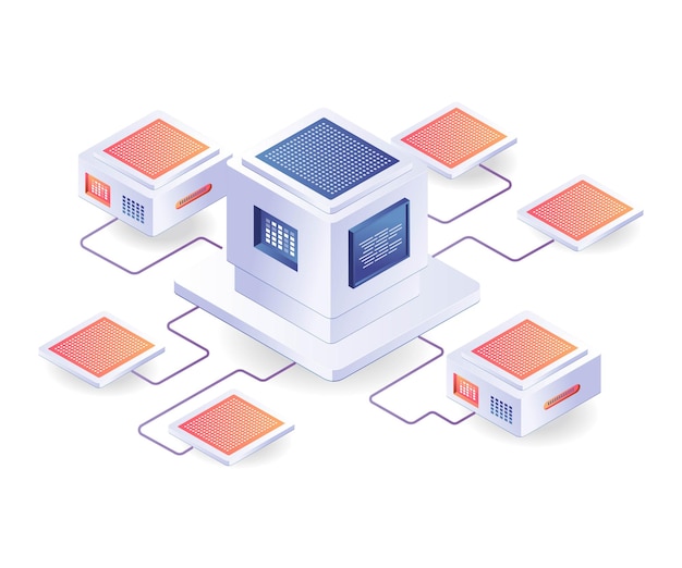 Branch data server isometric illustration