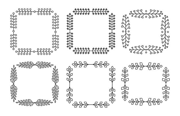 Branch herbal floral ornate decor square line set