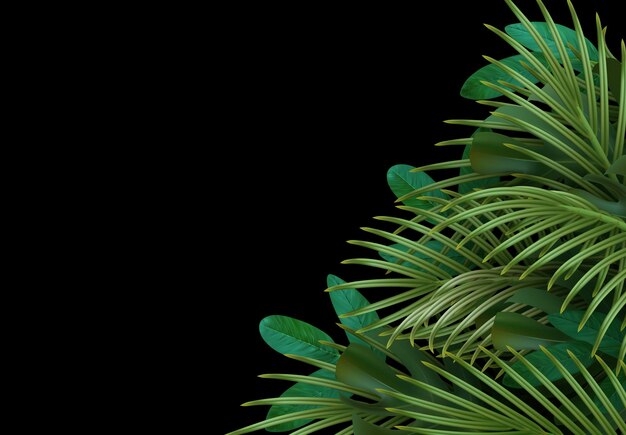 Branch palm realistic. leaves and branches of palm trees. tropical leaf background. green foliage, tropic leaves pattern. vector illustration