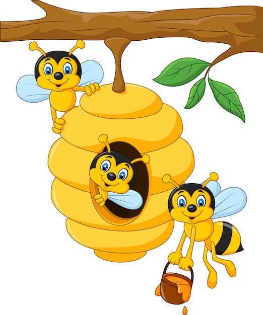 Vector branch of a tree with a beehive and bees