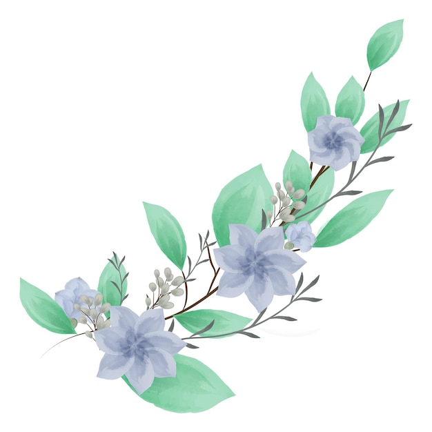 A branch with flowers is painted in watercolor