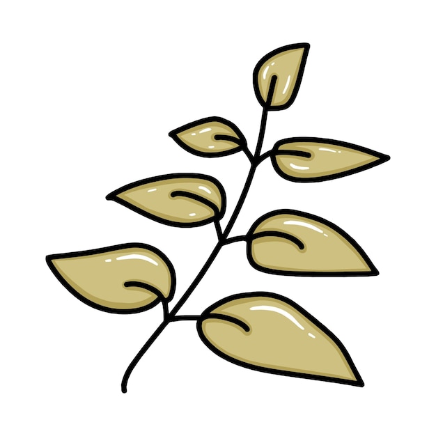 Branch with leaves plant nature doodle linear cartoon