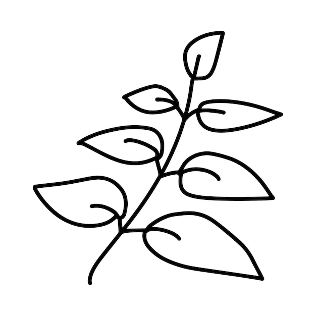 Branch with leaves plant nature doodle linear cartoon