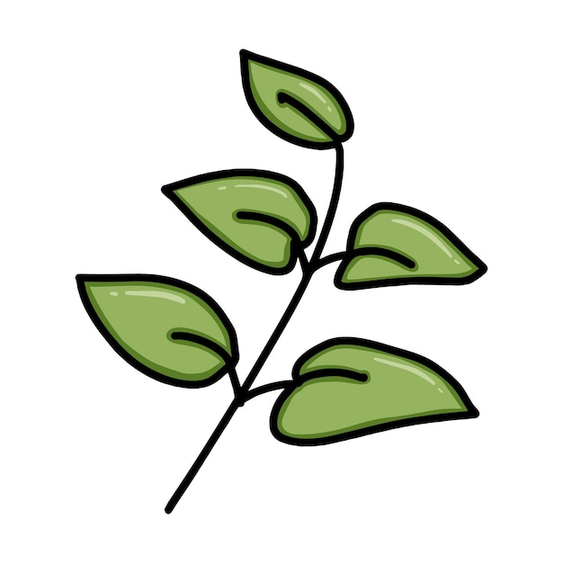 Branch with leaves plant nature doodle linear cartoon