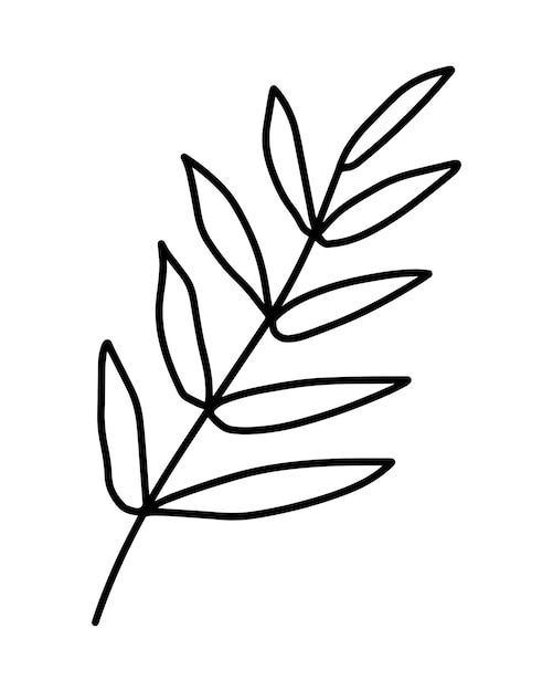 Branch with leaves plant nature doodle linear cartoon